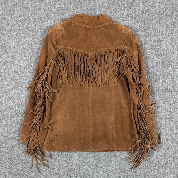Vintage Gallery Brown Genuine Suede Leather Fringe Jacket Women’s S Western Boho - Picture 3 of 12
